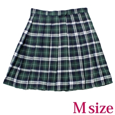 ポケット付きのチェック柄プリーツスカート単品 緑×白 Mサイズ