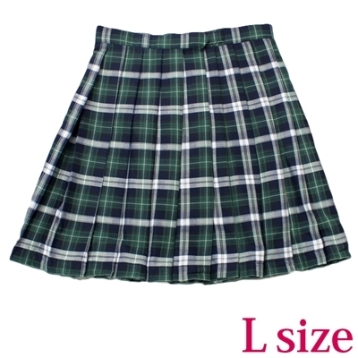 ポケット付きのチェック柄プリーツスカート単品 緑×白 Lサイズ