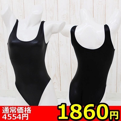 【1860円★数量限定】コーティングワンピース水着 黒 M<お一人様1点限り>